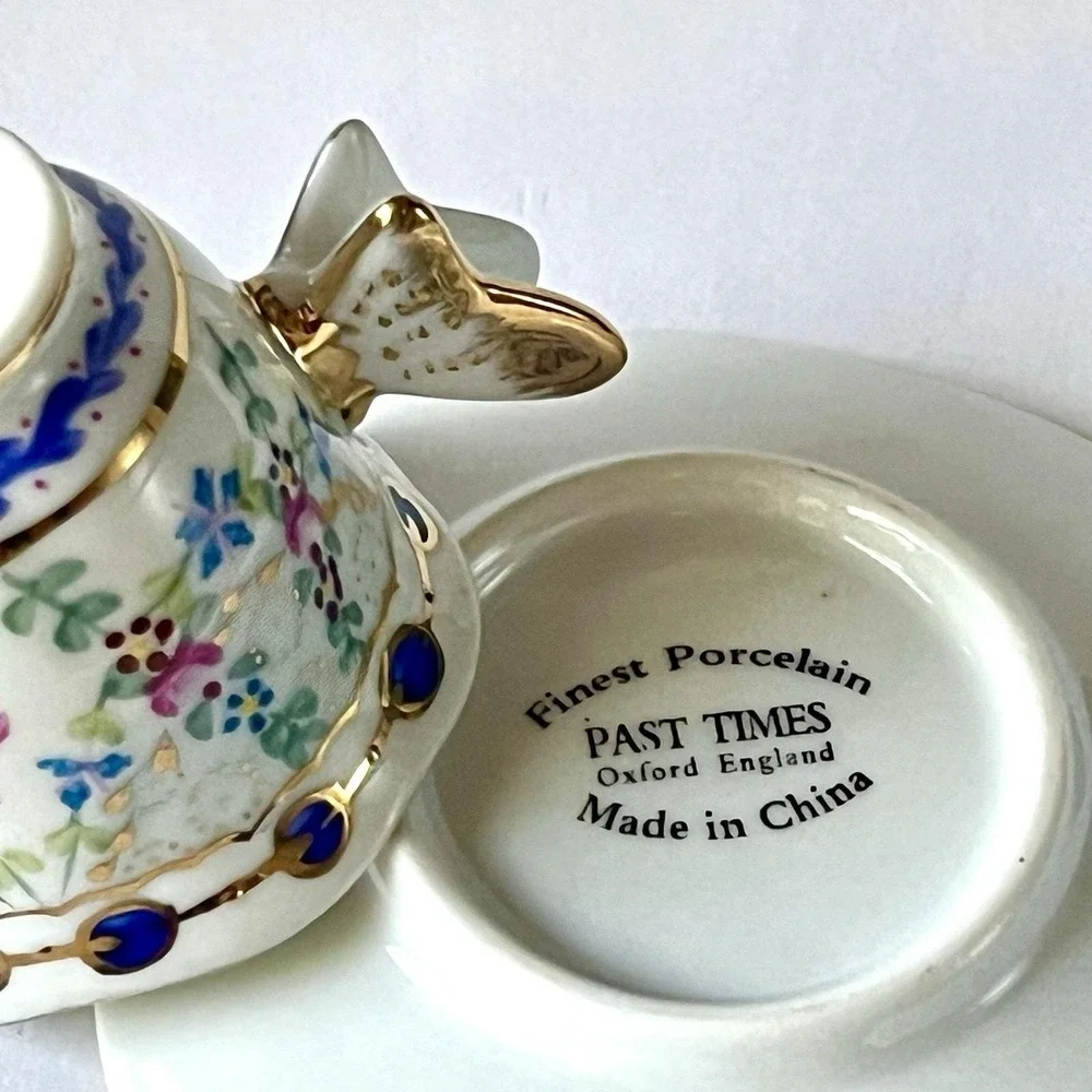 Past Times Miniature Cup & Saucer with Butterfly Handle Vintage Mini Porcelain